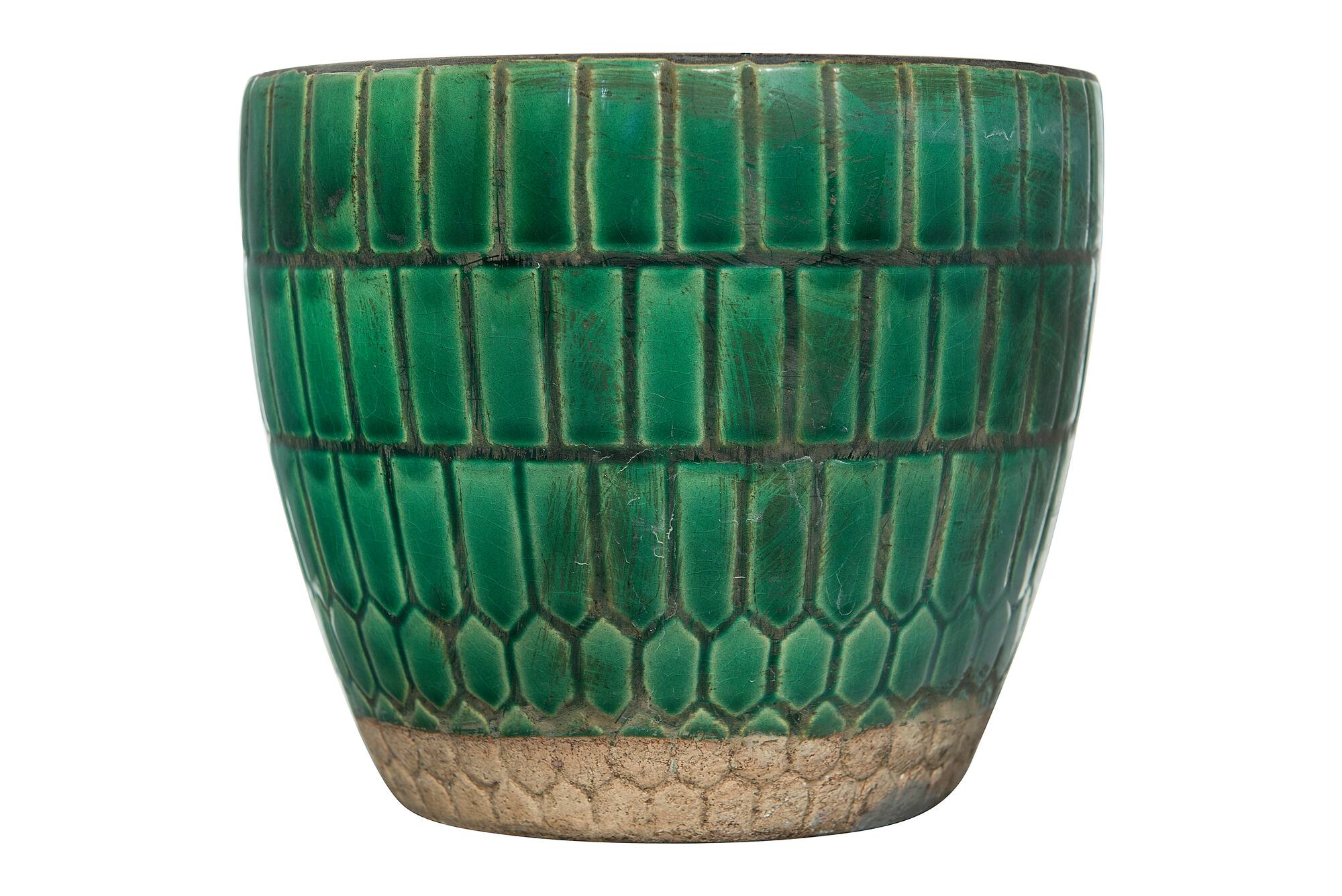 Hello Honey® Distressed Green Tile Terracotta Planter